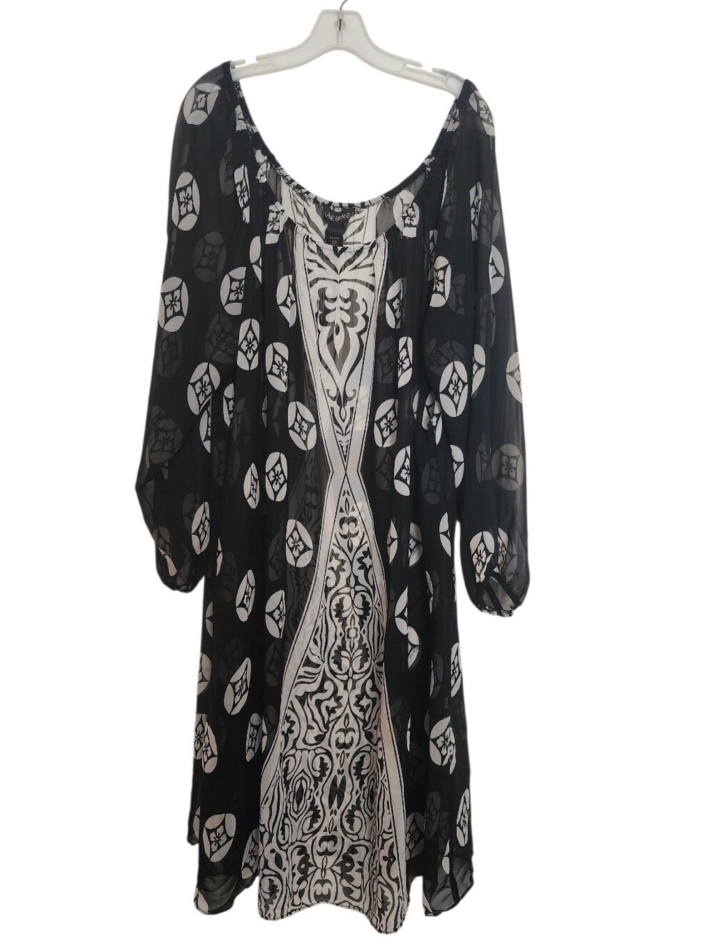 Lane Bryant Black and White Printed Long Sleeve Sheer Women's Beach Coverup